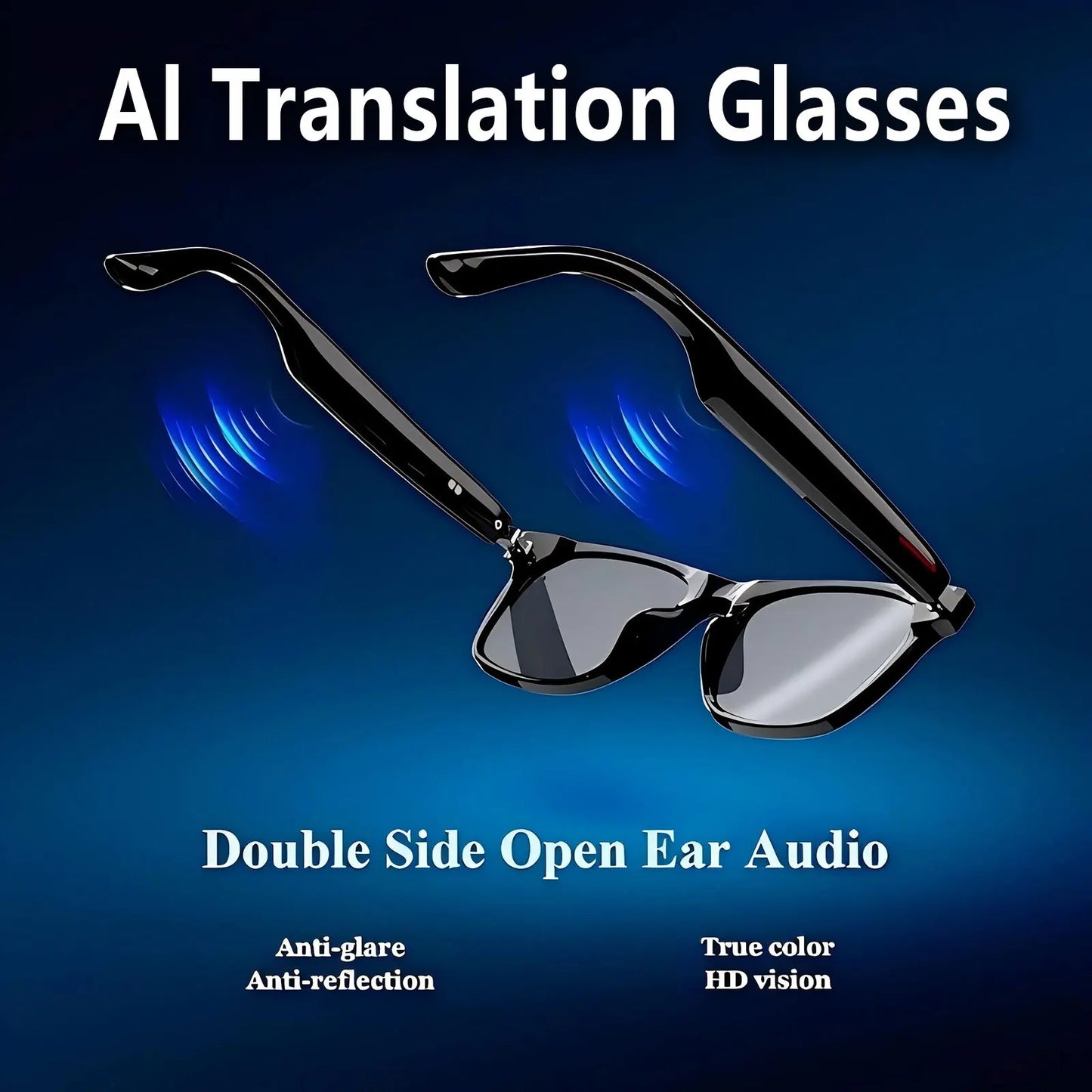 Smart AI translation glasses equipped with anti-blue light lenses, supporting real-time application translation in 164 languages
